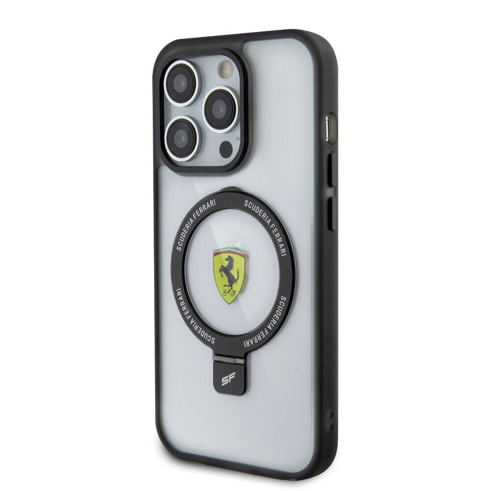 iPhone 15 Pro Kılıf Ferrari M-safe Şarj Özellikli Standlı Buzlu Yüzey Dizayn Kılıf