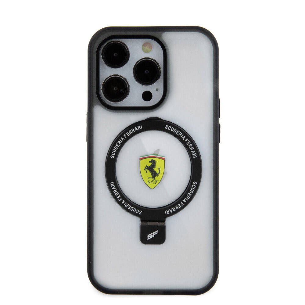 iPhone 15 Pro Kılıf Ferrari M-safe Şarj Özellikli Standlı Buzlu Yüzey Dizayn Kılıf