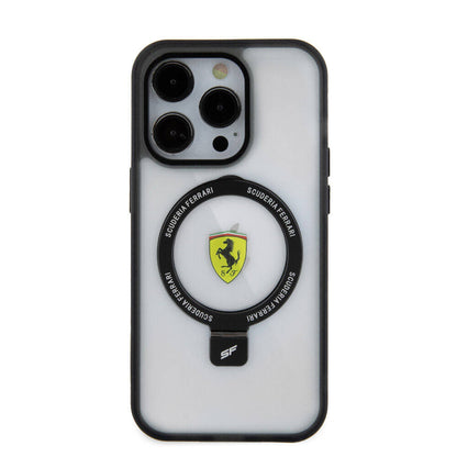 iPhone 15 Pro Kılıf Ferrari M-safe Şarj Özellikli Standlı Buzlu Yüzey Dizayn Kılıf