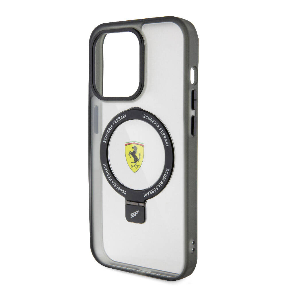 iPhone 15 Pro Kılıf Ferrari M-safe Şarj Özellikli Standlı Buzlu Yüzey Dizayn Kılıf