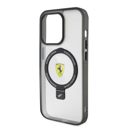 iPhone 15 Pro Kılıf Ferrari M-safe Şarj Özellikli Standlı Buzlu Yüzey Dizayn Kılıf