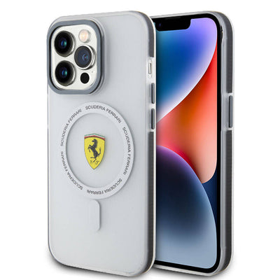 Apple iPhone 15 Pro Kılıf Ferrari Orjinal Lisanslı Magsafe Şarj Özellikli Kontrast Bumper SF Ring Kapak Kırmızı