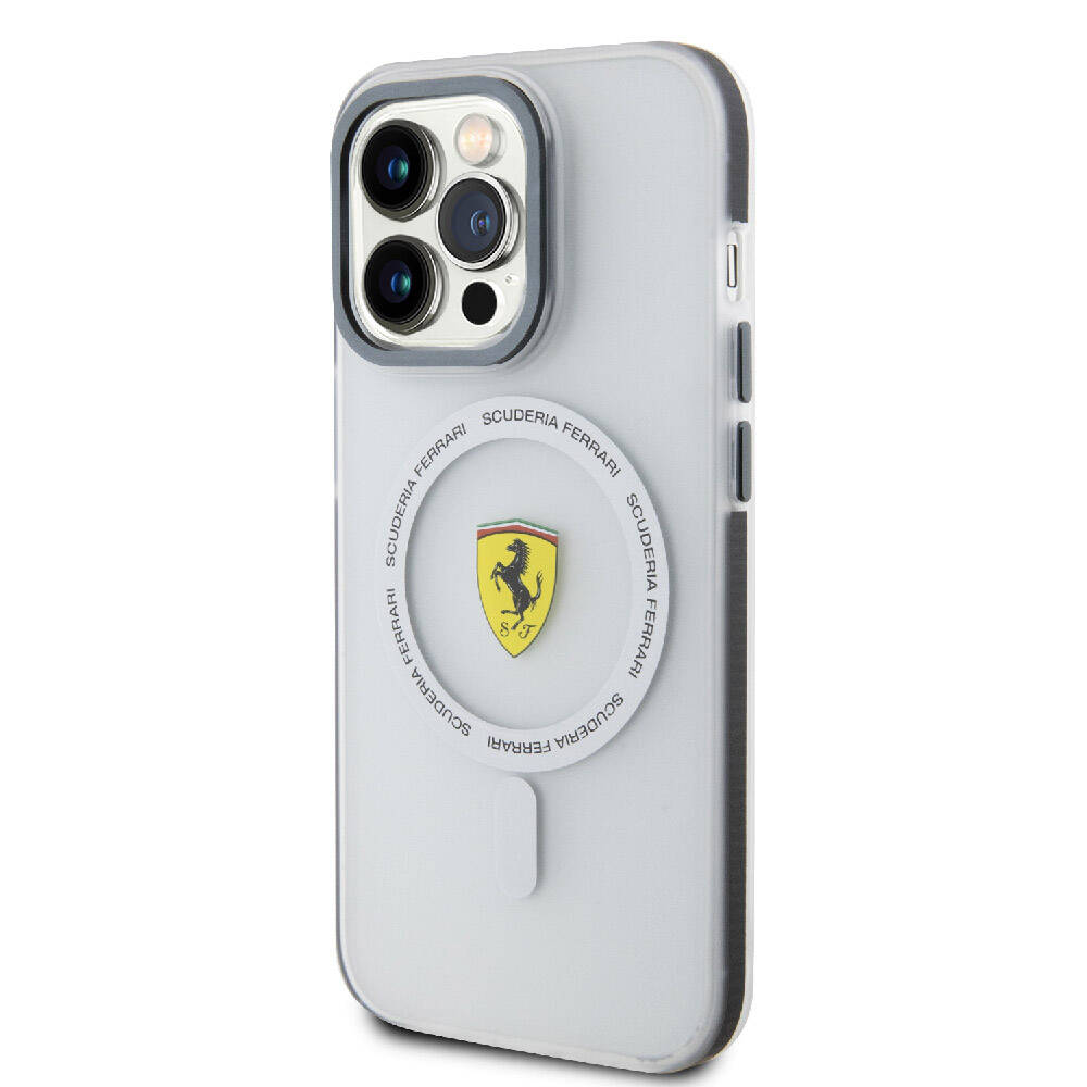 Apple iPhone 15 Pro Kılıf Ferrari Orjinal Lisanslı Magsafe Şarj Özellikli Kontrast Bumper SF Ring Kapak Kırmızı