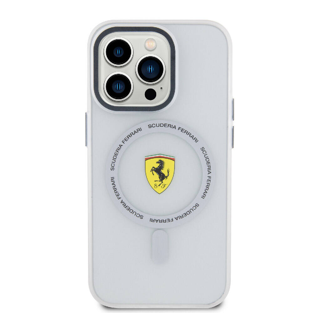 Apple iPhone 15 Pro Kılıf Ferrari Orjinal Lisanslı Magsafe Şarj Özellikli Kontrast Bumper SF Ring Kapak Kırmızı
