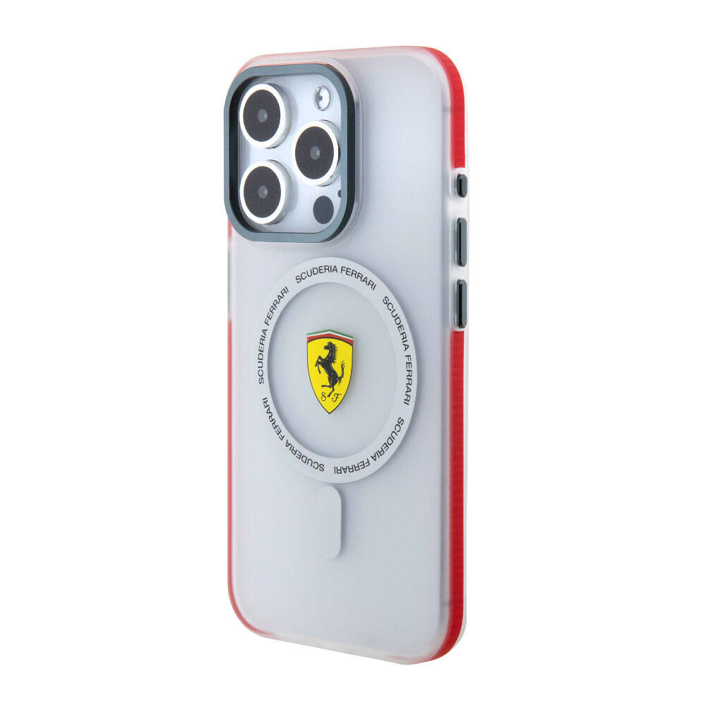 Apple iPhone 15 Pro Kılıf Ferrari Orjinal Lisanslı Magsafe Şarj Özellikli Kontrast Bumper SF Ring Kapak Kırmızı