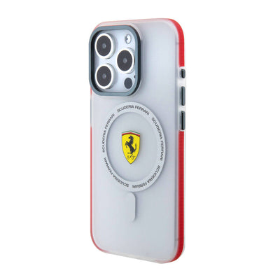 Apple iPhone 15 Pro Kılıf Ferrari Orjinal Lisanslı Magsafe Şarj Özellikli Kontrast Bumper SF Ring Kapak Kırmızı