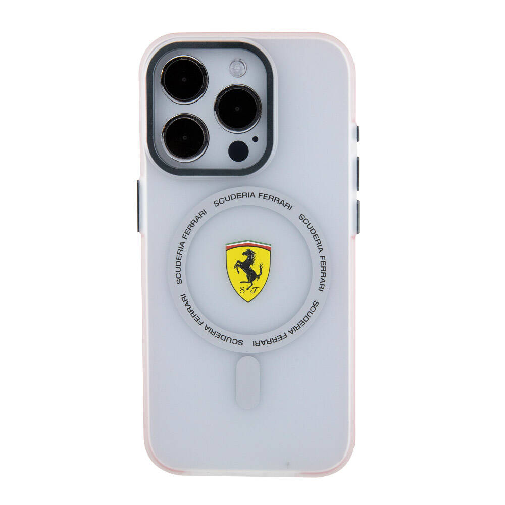 Apple iPhone 15 Pro Kılıf Ferrari Orjinal Lisanslı Magsafe Şarj Özellikli Kontrast Bumper SF Ring Kapak Kırmızı