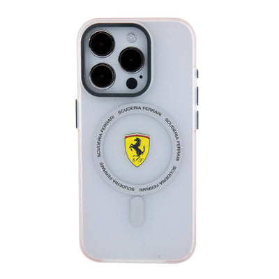 Apple iPhone 15 Pro Kılıf Ferrari Orjinal Lisanslı Magsafe Şarj Özellikli Kontrast Bumper SF Ring Kapak Kırmızı