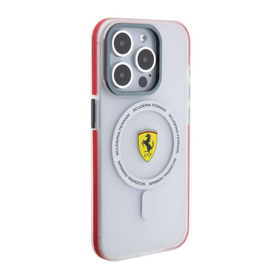 Apple iPhone 15 Pro Kılıf Ferrari Orjinal Lisanslı Magsafe Şarj Özellikli Kontrast Bumper SF Ring Kapak Kırmızı