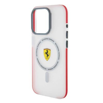 Apple iPhone 15 Pro Kılıf Ferrari Orjinal Lisanslı Magsafe Şarj Özellikli Kontrast Bumper SF Ring Kapak Kırmızı