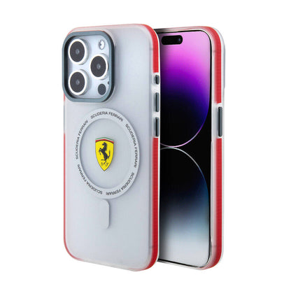 iPhone 15 Pro Kılıf Ferrari Orjinal Lisanslı M-safe Şarj Özellikli Kontrast Bumper SF Ring Kılıf