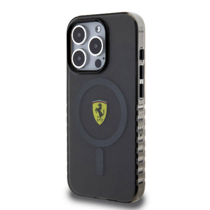 iPhone 15 Pro Kılıf Ferrari Orjinal Lisanslı M-safe Şarj Özellikli Tırtıklı Kenar Tasarımlı Ortalanmış Logo Kılıf