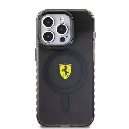 iPhone 15 Pro Kılıf Ferrari Orjinal Lisanslı M-safe Şarj Özellikli Tırtıklı Kenar Tasarımlı Ortalanmış Logo Kılıf