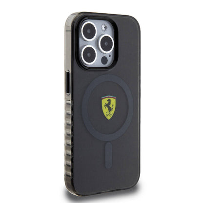 iPhone 15 Pro Kılıf Ferrari Orjinal Lisanslı M-safe Şarj Özellikli Tırtıklı Kenar Tasarımlı Ortalanmış Logo Kılıf