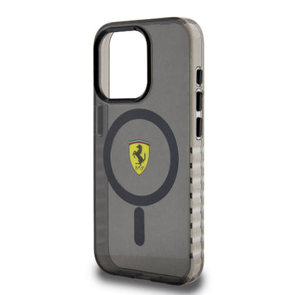 iPhone 15 Pro Kılıf Ferrari Orjinal Lisanslı M-safe Şarj Özellikli Tırtıklı Kenar Tasarımlı Ortalanmış Logo Kılıf