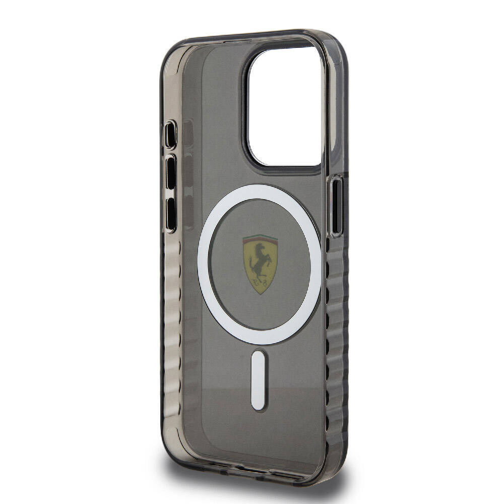 iPhone 15 Pro Kılıf Ferrari Orjinal Lisanslı M-safe Şarj Özellikli Tırtıklı Kenar Tasarımlı Ortalanmış Logo Kılıf