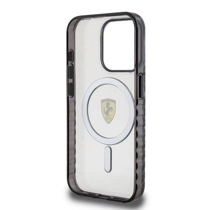 iPhone 15 Pro Kılıf Ferrari Orjinal Lisanslı M-safe Şarj Özellikli Tırtıklı Kenar Tasarımlı Ortalanmış Logo Kılıf