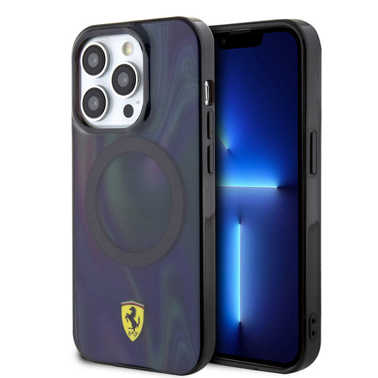 iPhone 15 Pro Kılıf Ferrari Orjinal Lisanslı M-safe Şarj Özellikli Transparan Renk Geçişli Iridescent Kılıf