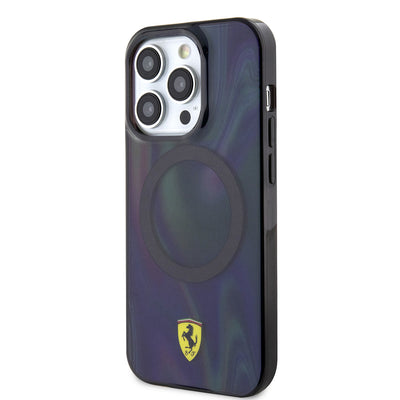 Apple iPhone 15 Pro Kılıf Ferrari Orjinal Lisanslı Magsafe Şarj Özellikli Transparan Renk Geçişli Iridescent Kapak Siyah