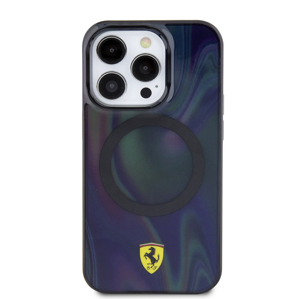 Apple iPhone 15 Pro Kılıf Ferrari Orjinal Lisanslı Magsafe Şarj Özellikli Transparan Renk Geçişli Iridescent Kapak Siyah