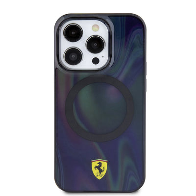 Apple iPhone 15 Pro Kılıf Ferrari Orjinal Lisanslı Magsafe Şarj Özellikli Transparan Renk Geçişli Iridescent Kapak Siyah
