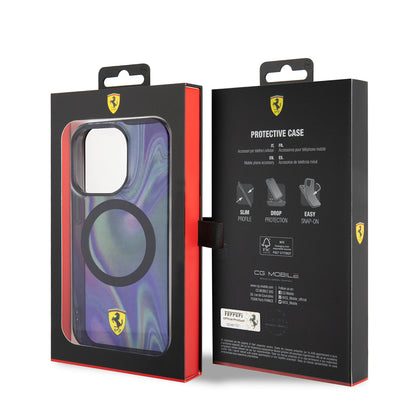 iPhone 15 Pro Kılıf Ferrari Orjinal Lisanslı M-safe Şarj Özellikli Transparan Renk Geçişli Iridescent Kılıf