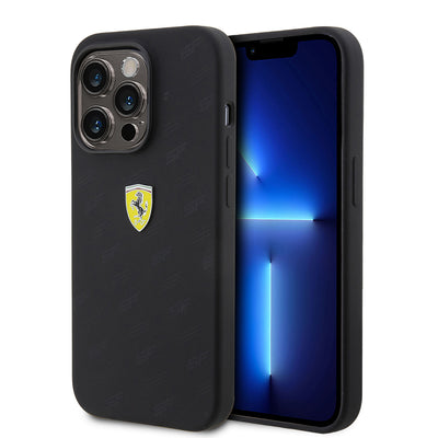 Apple iPhone 15 Pro Kılıf Ferrari Orjinal Lisanslı Metal Logolu SF Yazılı Kapak Siyah