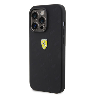 Apple iPhone 15 Pro Kılıf Ferrari Orjinal Lisanslı Metal Logolu SF Yazılı Kapak Siyah