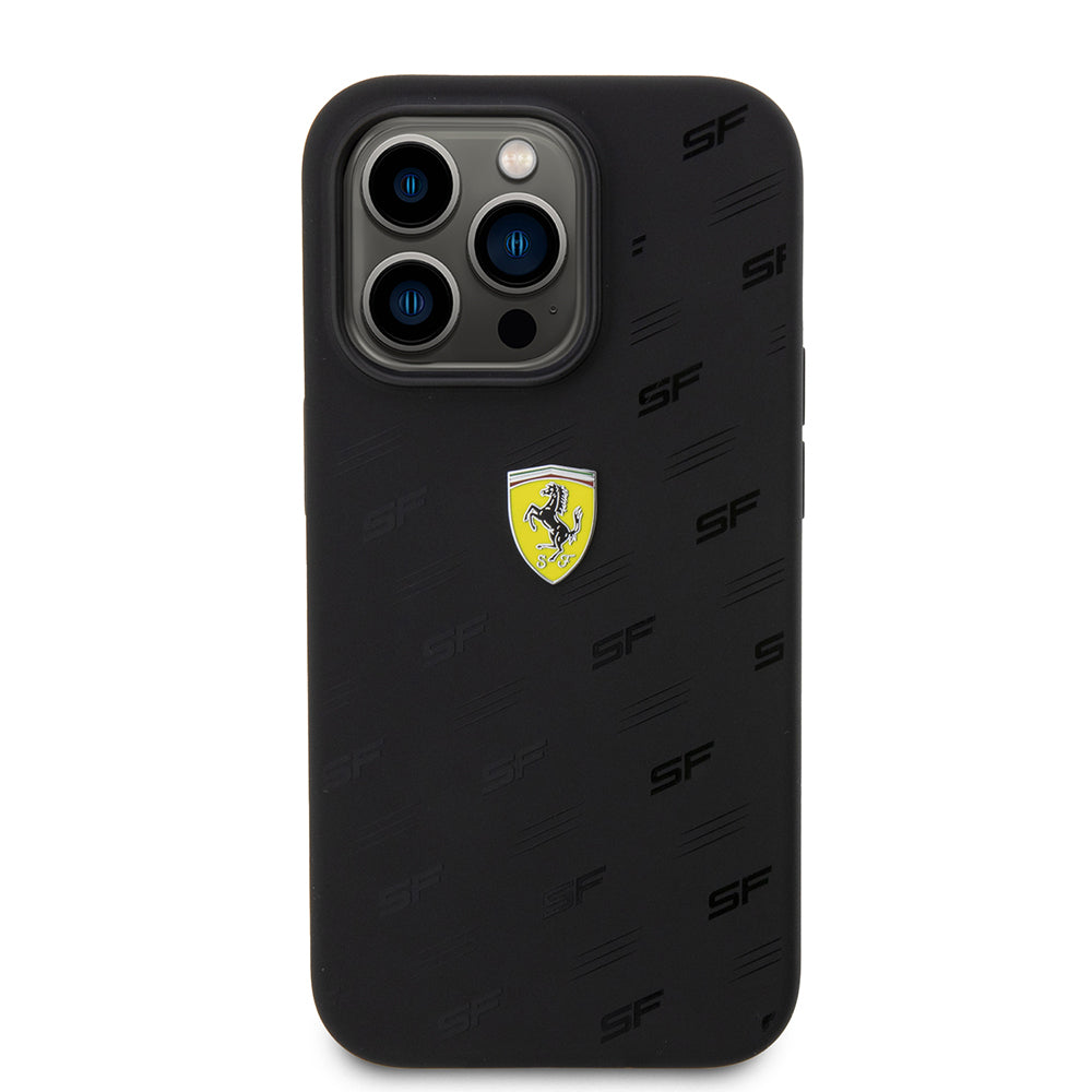 Apple iPhone 15 Pro Kılıf Ferrari Orjinal Lisanslı Metal Logolu SF Yazılı Kapak Siyah