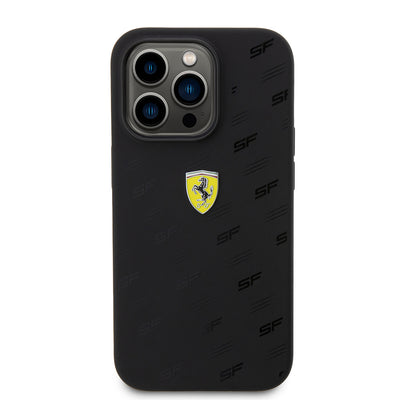 Apple iPhone 15 Pro Kılıf Ferrari Orjinal Lisanslı Metal Logolu SF Yazılı Kapak Siyah