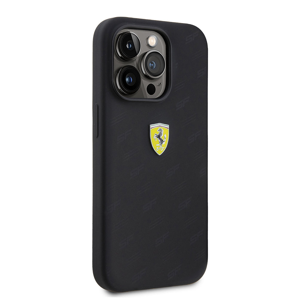 Apple iPhone 15 Pro Kılıf Ferrari Orjinal Lisanslı Metal Logolu SF Yazılı Kapak Siyah