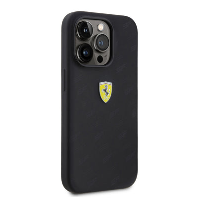 Apple iPhone 15 Pro Kılıf Ferrari Orjinal Lisanslı Metal Logolu SF Yazılı Kapak Siyah