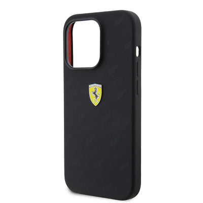 Apple iPhone 15 Pro Kılıf Ferrari Orjinal Lisanslı Metal Logolu SF Yazılı Kapak Siyah