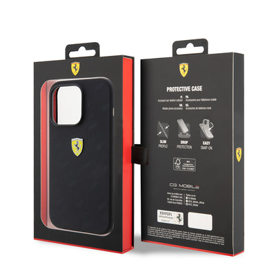 Apple iPhone 15 Pro Kılıf Ferrari Orjinal Lisanslı Metal Logolu SF Yazılı Kapak Siyah
