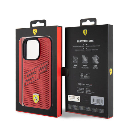 iPhone 15 Pro Kılıf Ferrari Orjinal Lisanslı PU Delikli Arka Yüzey Metal Logolu Dikişli Büyük SF Yazılı Kılıf