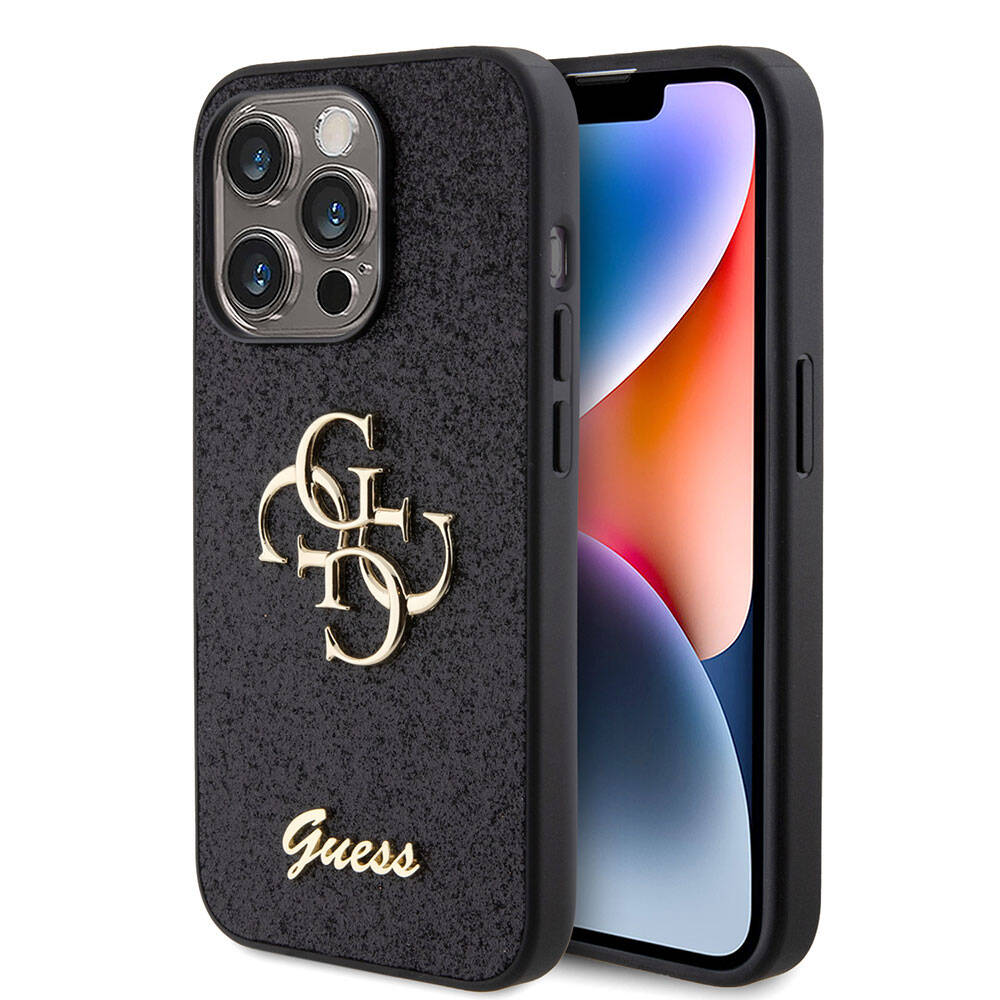 Apple iPhone 15 Pro Kılıf Guess Orjinal Lisanslı 4G Büyük Metal Logolu Glitter Kapak Pembe