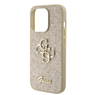 Apple iPhone 15 Pro Kılıf Guess Orjinal Lisanslı 4G Büyük Metal Logolu Glitter Kapak Gold