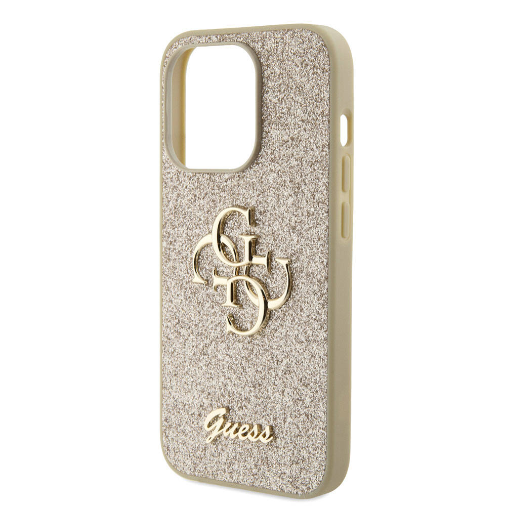 Apple iPhone 15 Pro Kılıf Guess Orjinal Lisanslı 4G Büyük Metal Logolu Glitter Kapak Pembe