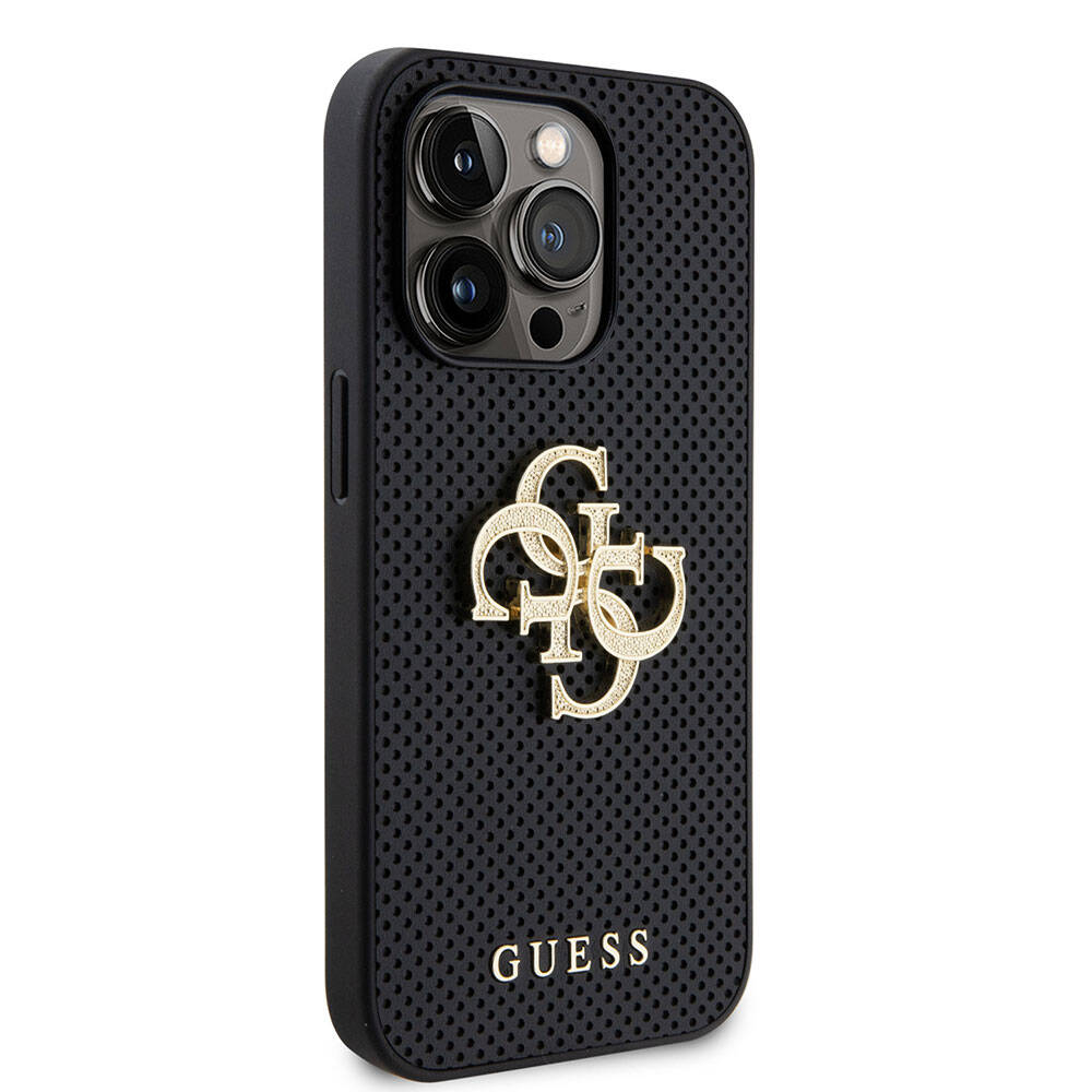 iPhone 15 Pro Kılıf Guess Orjinal Lisanslı Delikli Yazı ve 4G Glitter Büyük Metal Logolu Kılıf