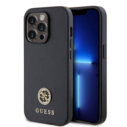 iPhone 15 Pro Kılıf Guess Orjinal Lisanslı Deri 4G Metal Logo Strass Kılıf
