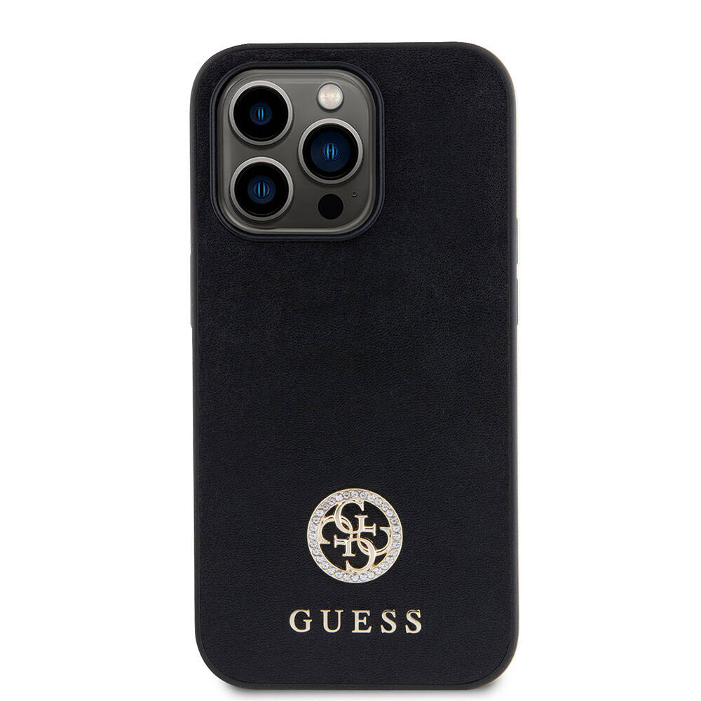 Apple iPhone 15 Pro Kılıf Guess Orjinal Lisanslı Deri 4G Metal Logo Strass Kapak