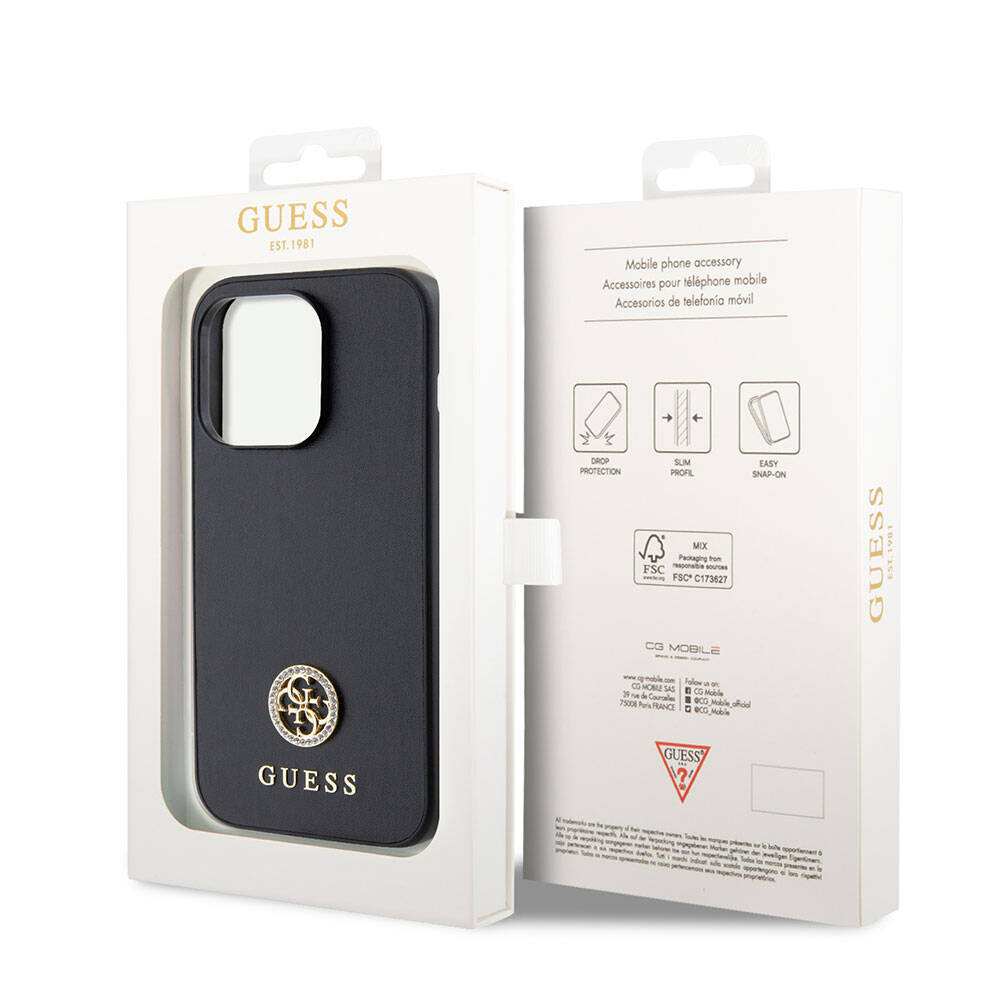 iPhone 15 Pro Kılıf Guess Orjinal Lisanslı Deri 4G Metal Logo Strass Kılıf