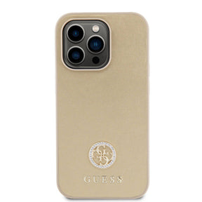 Apple iPhone 15 Pro Kılıf Guess Orjinal Lisanslı Deri 4G Metal Logo Strass Kapak