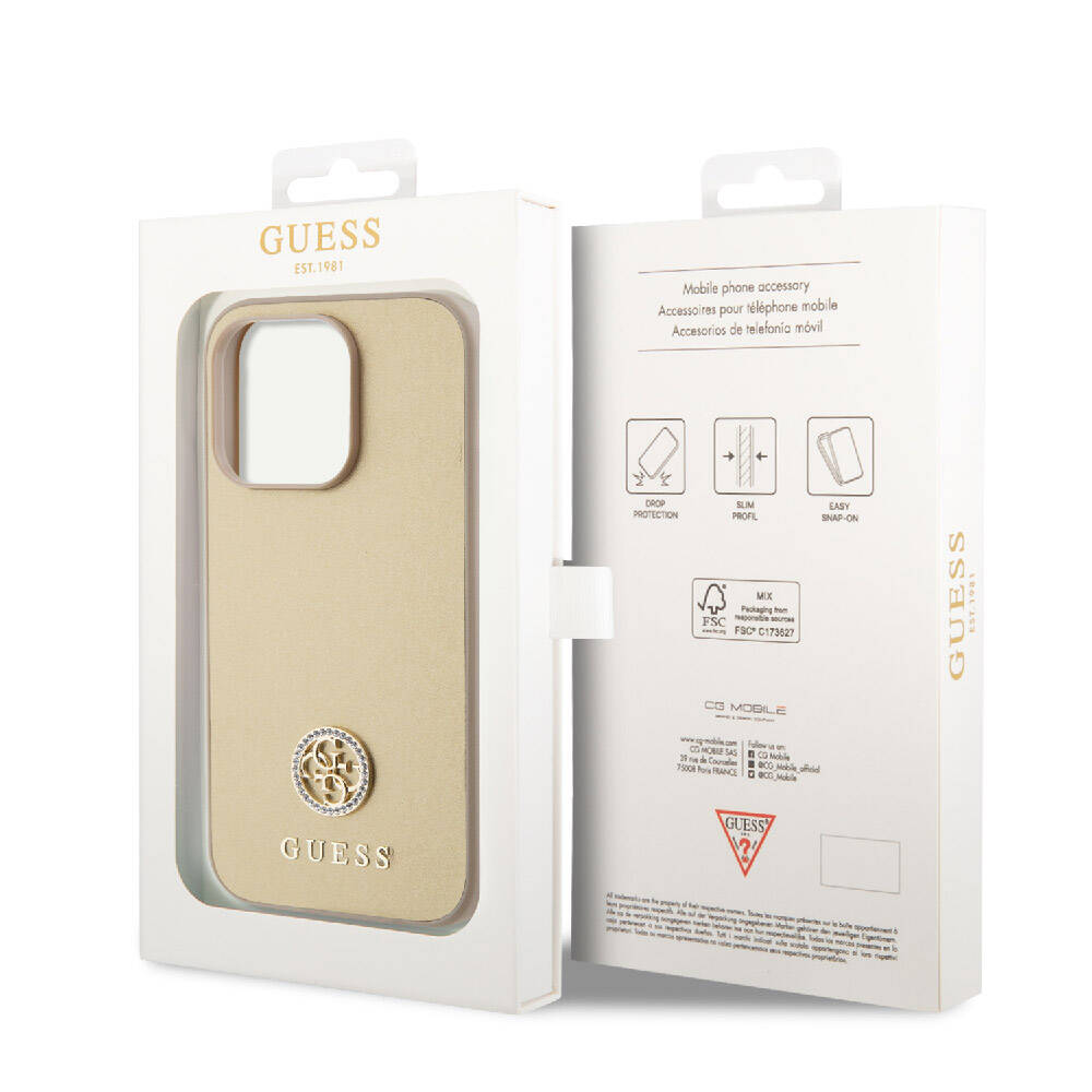 iPhone 15 Pro Kılıf Guess Orjinal Lisanslı Deri 4G Metal Logo Strass Kılıf