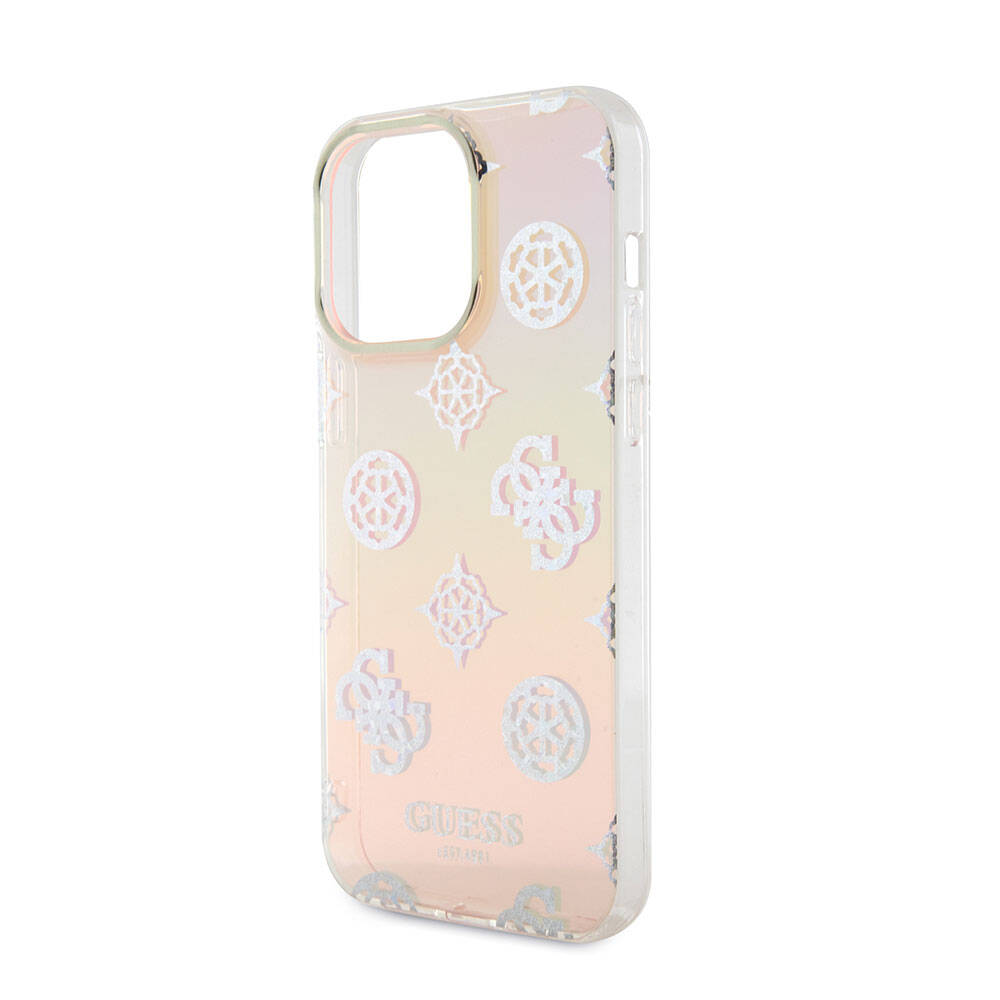 iPhone 15 Pro Kılıf Guess Orjinal Lisanslı Desenli Yazı Logolu Askı İpli Holografik Glitter Peony Kılıf