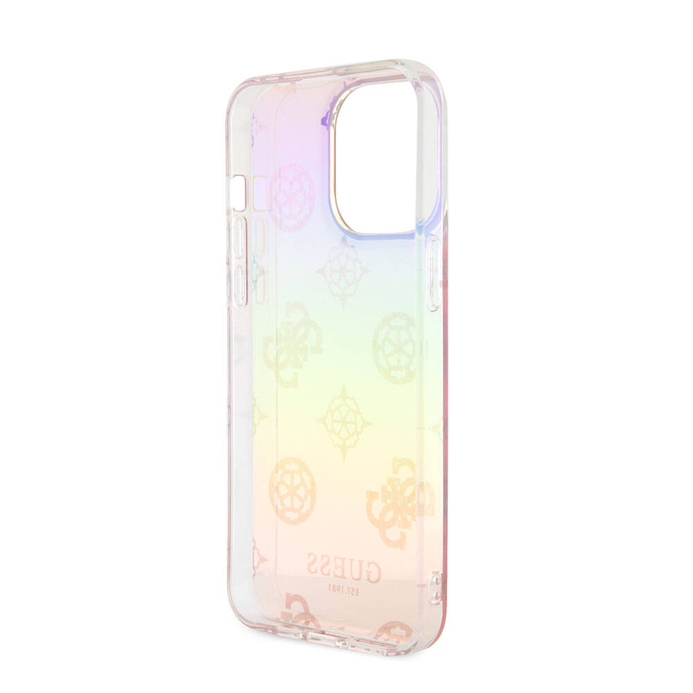 iPhone 15 Pro Kılıf Guess Orjinal Lisanslı Desenli Yazı Logolu Askı İpli Holografik Glitter Peony Kılıf