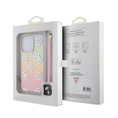 iPhone 15 Pro Kılıf Guess Orjinal Lisanslı Desenli Yazı Logolu Askı İpli Holografik Glitter Peony Kılıf