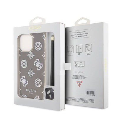 iPhone 15 Pro Kılıf Guess Orjinal Lisanslı Desenli Yazı Logolu Askı İpli Holografik Glitter Peony Kılıf