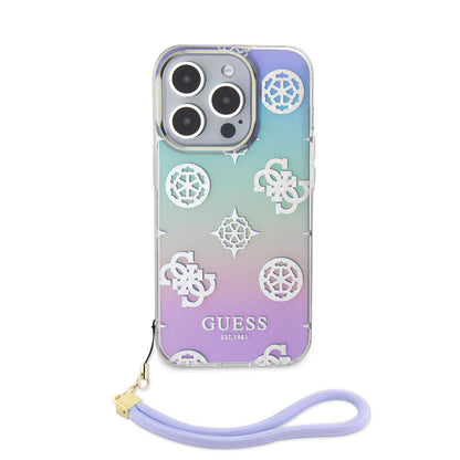 iPhone 15 Pro Kılıf Guess Orjinal Lisanslı Desenli Yazı Logolu Askı İpli Holografik Glitter Peony Kılıf