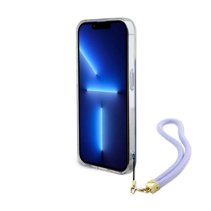 iPhone 15 Pro Kılıf Guess Orjinal Lisanslı Desenli Yazı Logolu Askı İpli Holografik Glitter Peony Kılıf